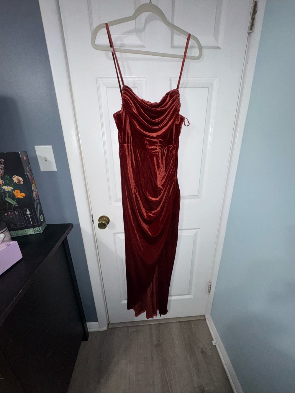 Baltic Born Cinnamon Red Velvet Cowl Slip Dress